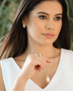 Conjunto Colar Brinco com Cristais Naturais