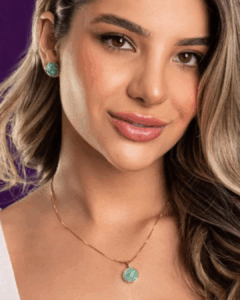 Conjunto Brinco e Colar Redondo com Cristais Naturais